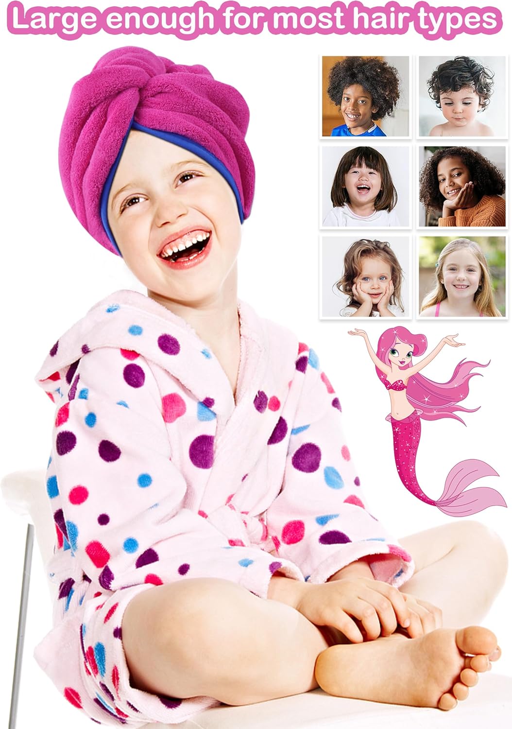 YI HENG MEI 3D Embroidery Hair Towel Wrap for Kids 2PCS