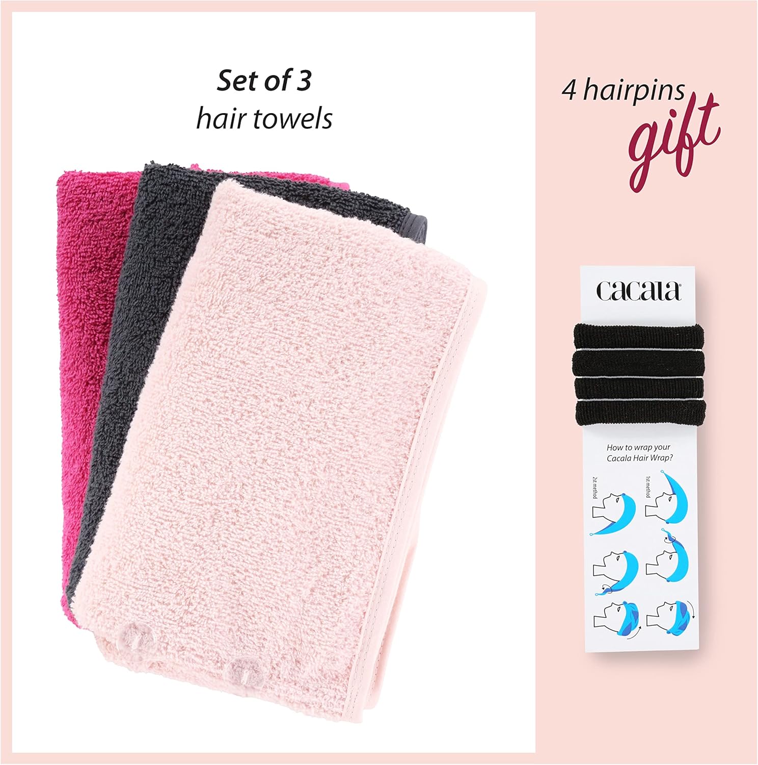 CACALA Terry Cloth Shower Cap for Women 3pcs Set