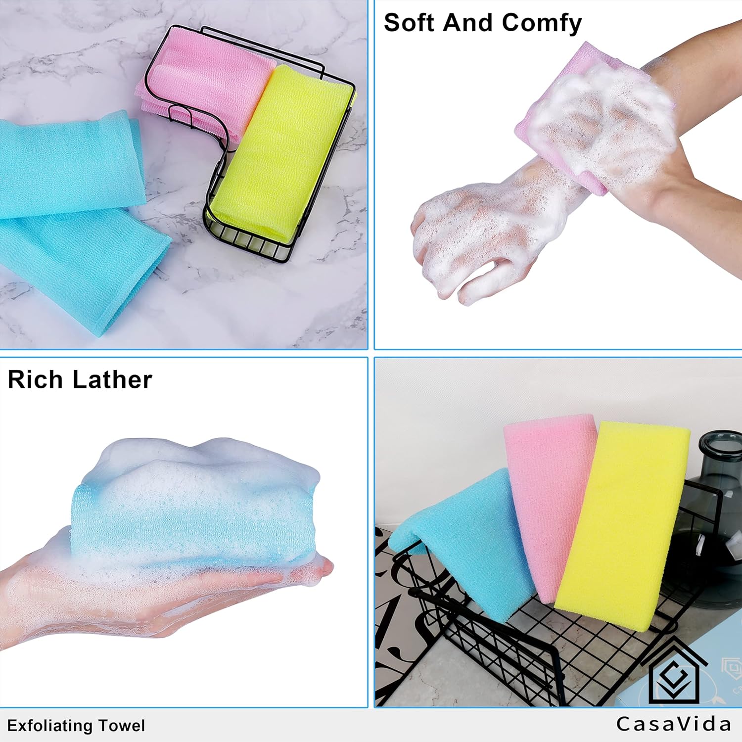 CASAVIDA Exfoliating Washcloth 3 Pack for Shower and Back Massage
