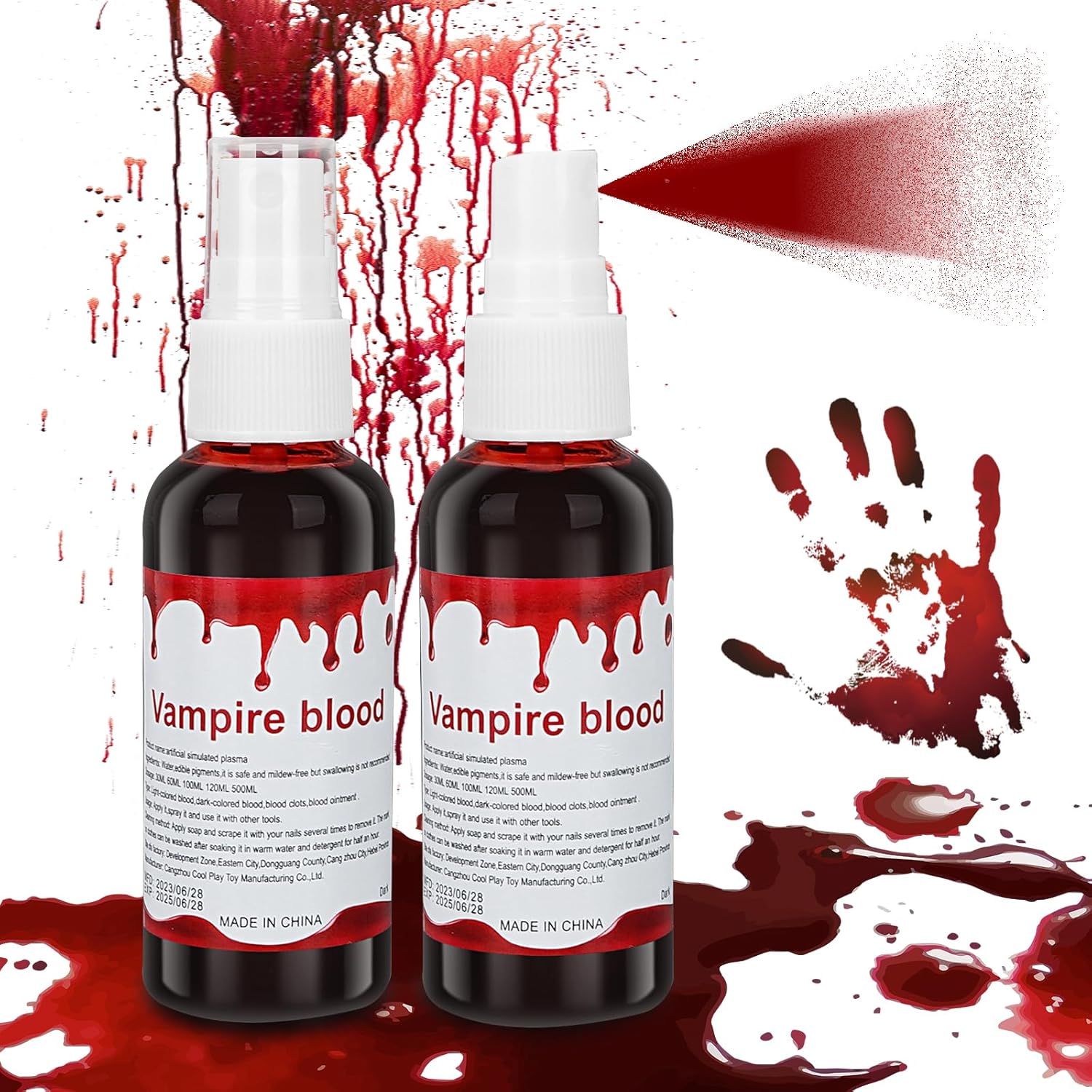 2 Pack Fake Blood Spray for Halloween Costume and Makeup