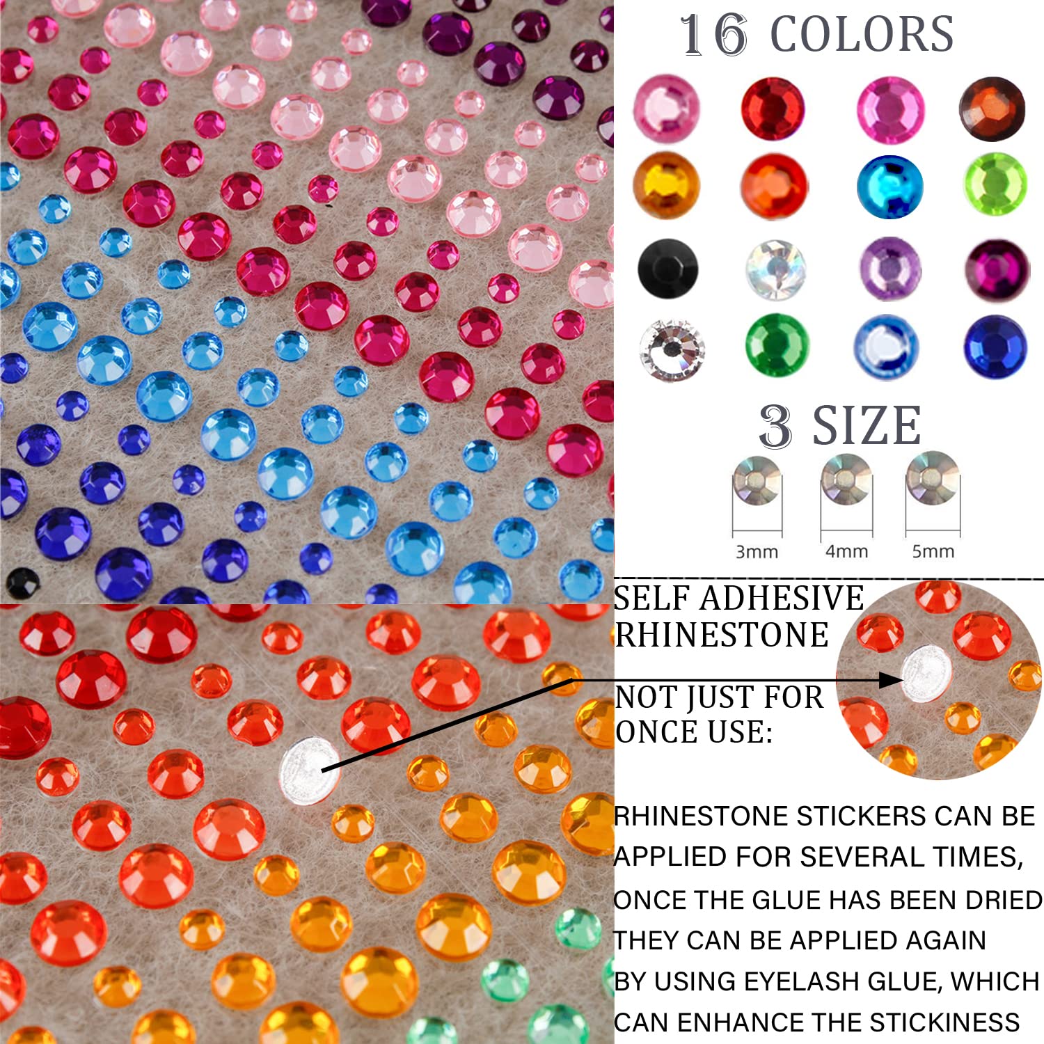 La Jolie Jasmin 2752 Pcs Self Adhesive Rhinestones Eye Nail Face Gems
