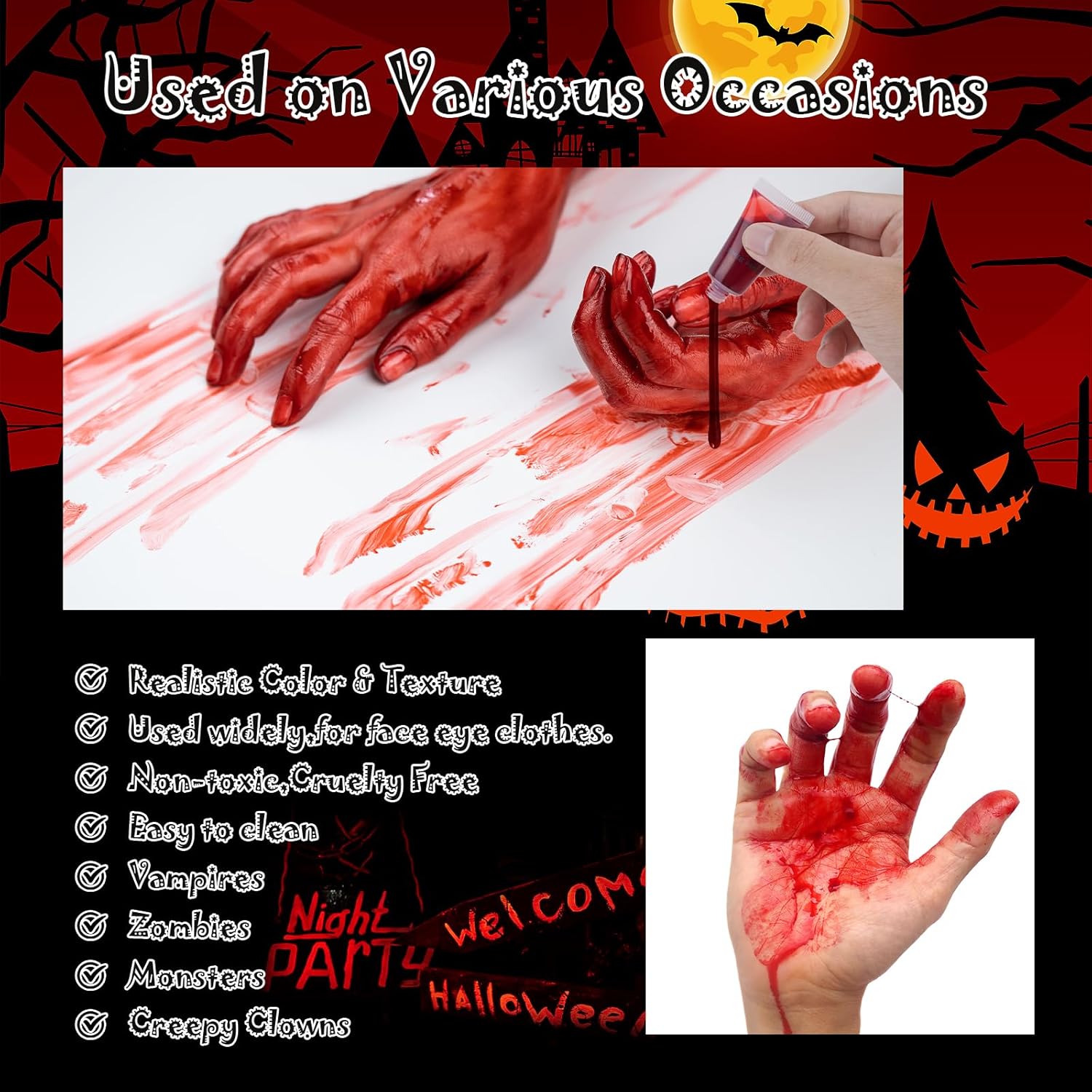 SOMGKIN Halloween Body Paint Set with Vampire Teeth and Fake Blood