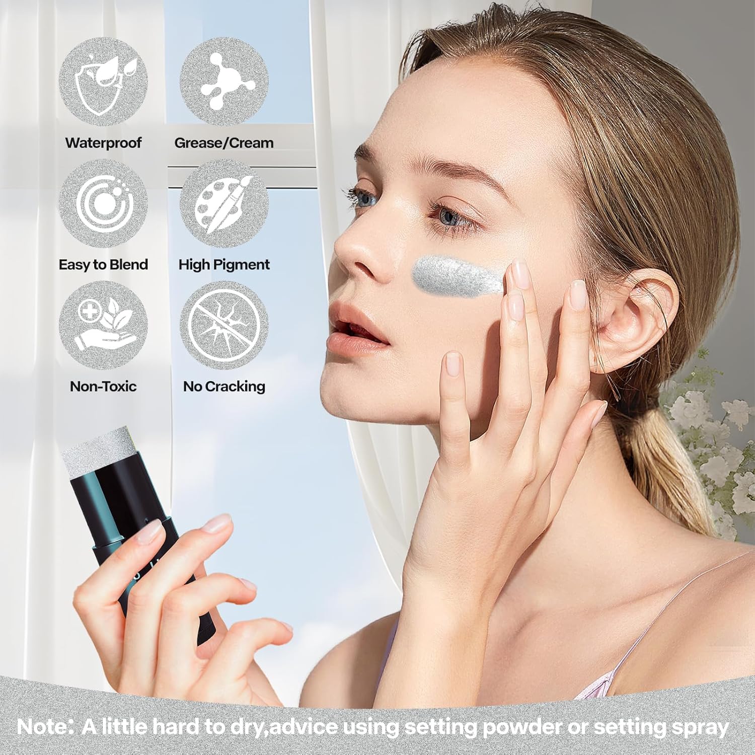 Go Ho Cream-Blendable Silver Face Paint Stick 106 oz