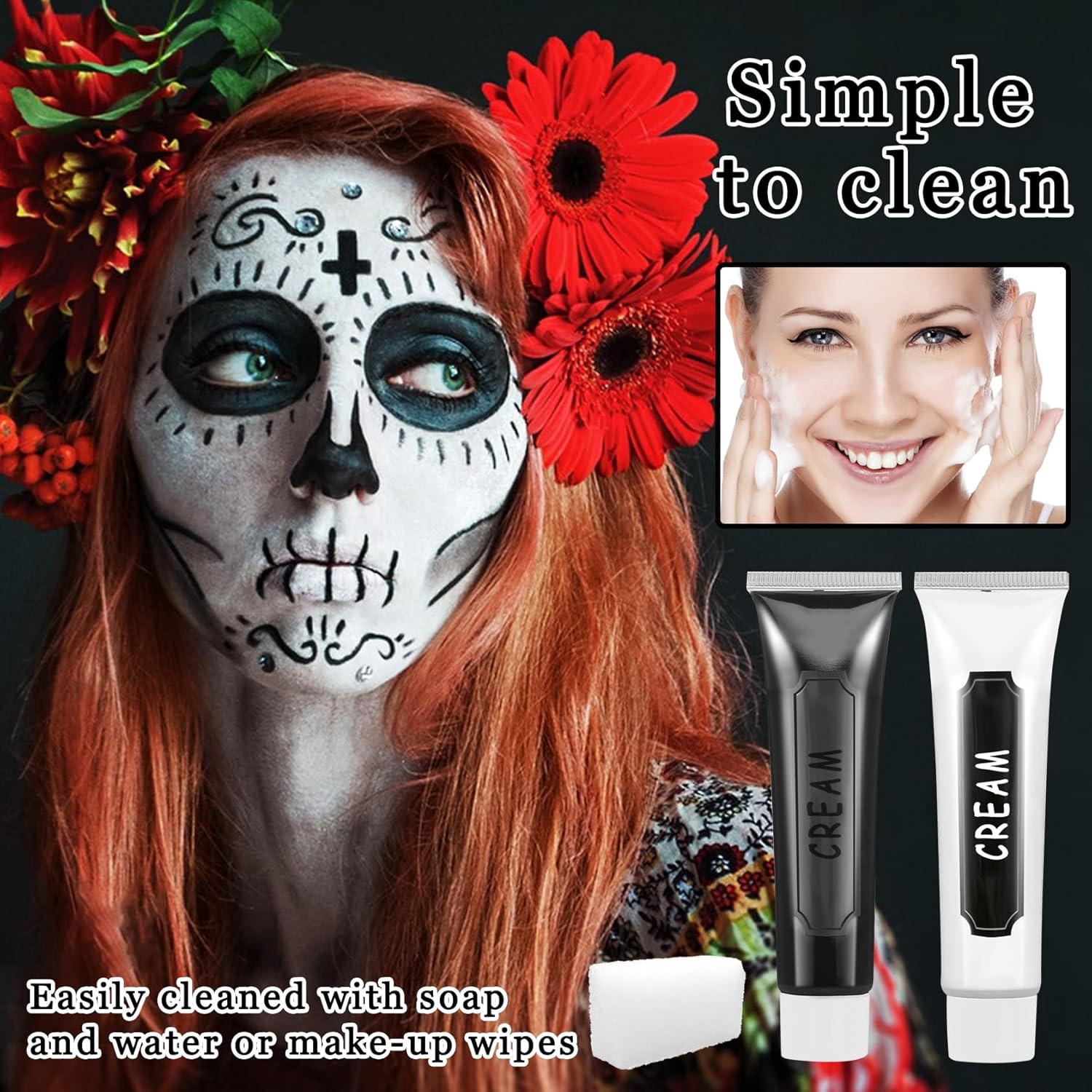 2PCS White Black Face Body Paint Kit for Halloween Costume SFX Makeup