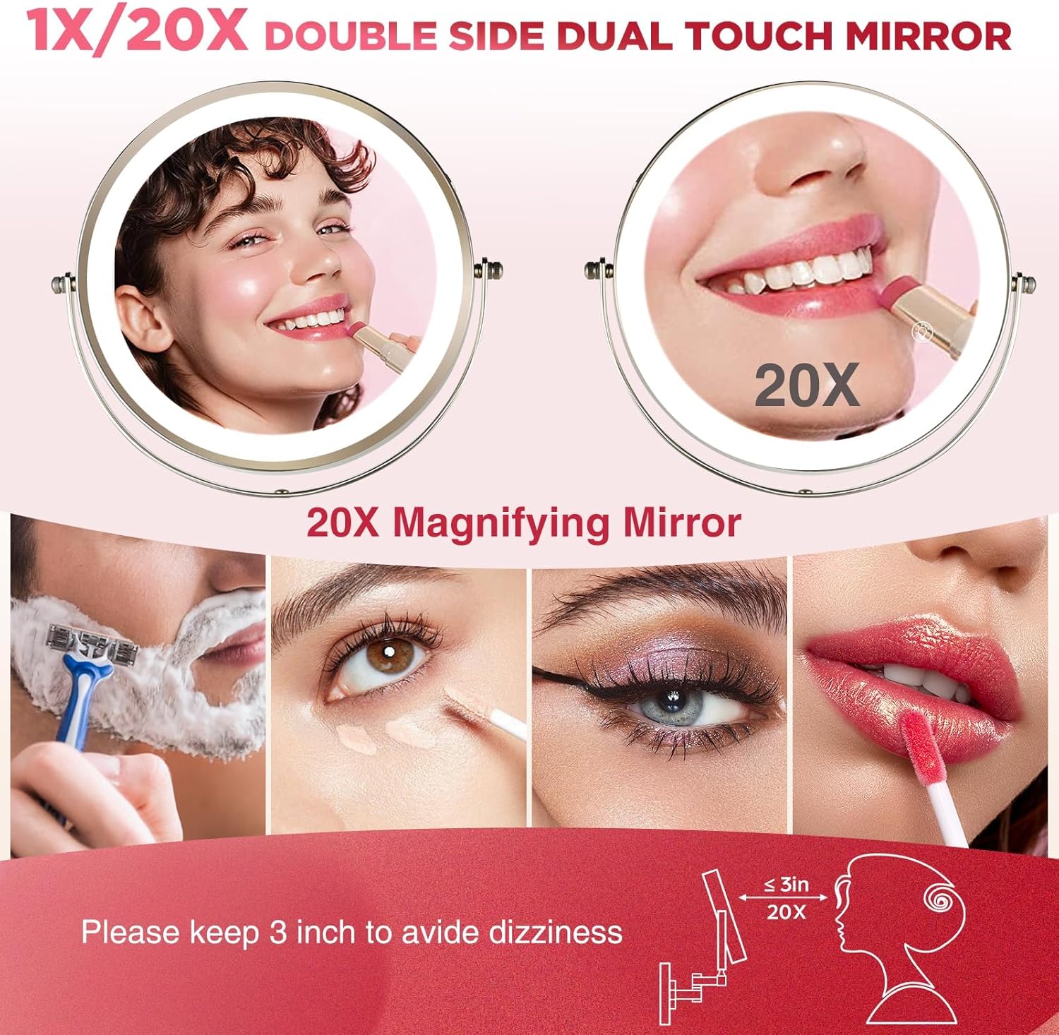 VORREMIRR 20X Wall Mounted Makeup Mirror with LED Lighting and Swivel Arm
