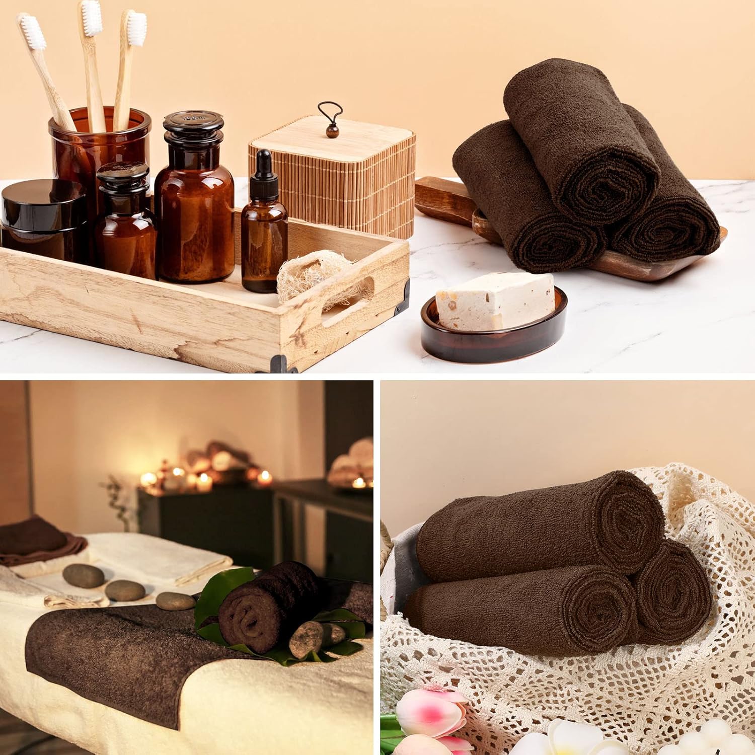 36 Pack Bleach Proof Microfiber Salon Towels 16x28 Inches Coffee
