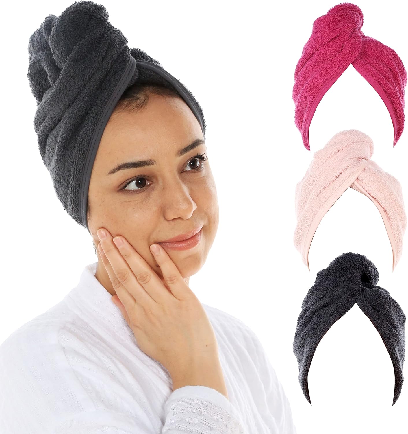 CACALA Terry Cloth Shower Cap for Women 3pcs Set