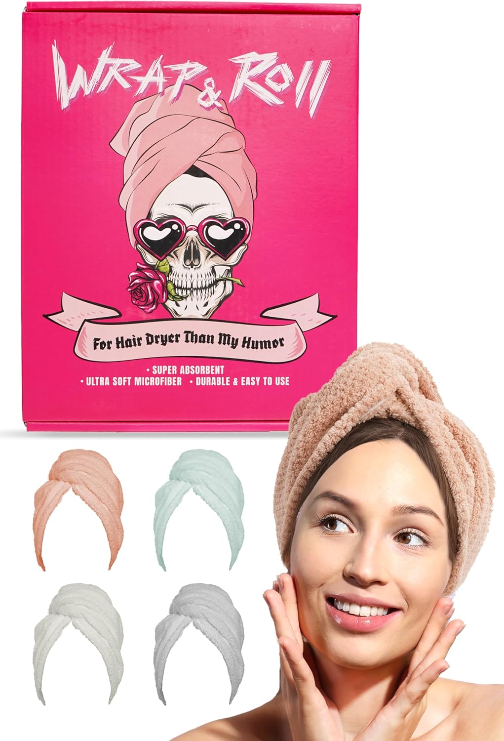 Wrap Roll Microfiber Hair Towel - Pink