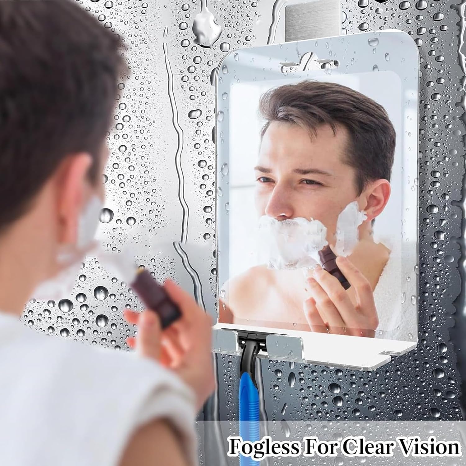Fogless Shower Mirror with Shelf and Hook