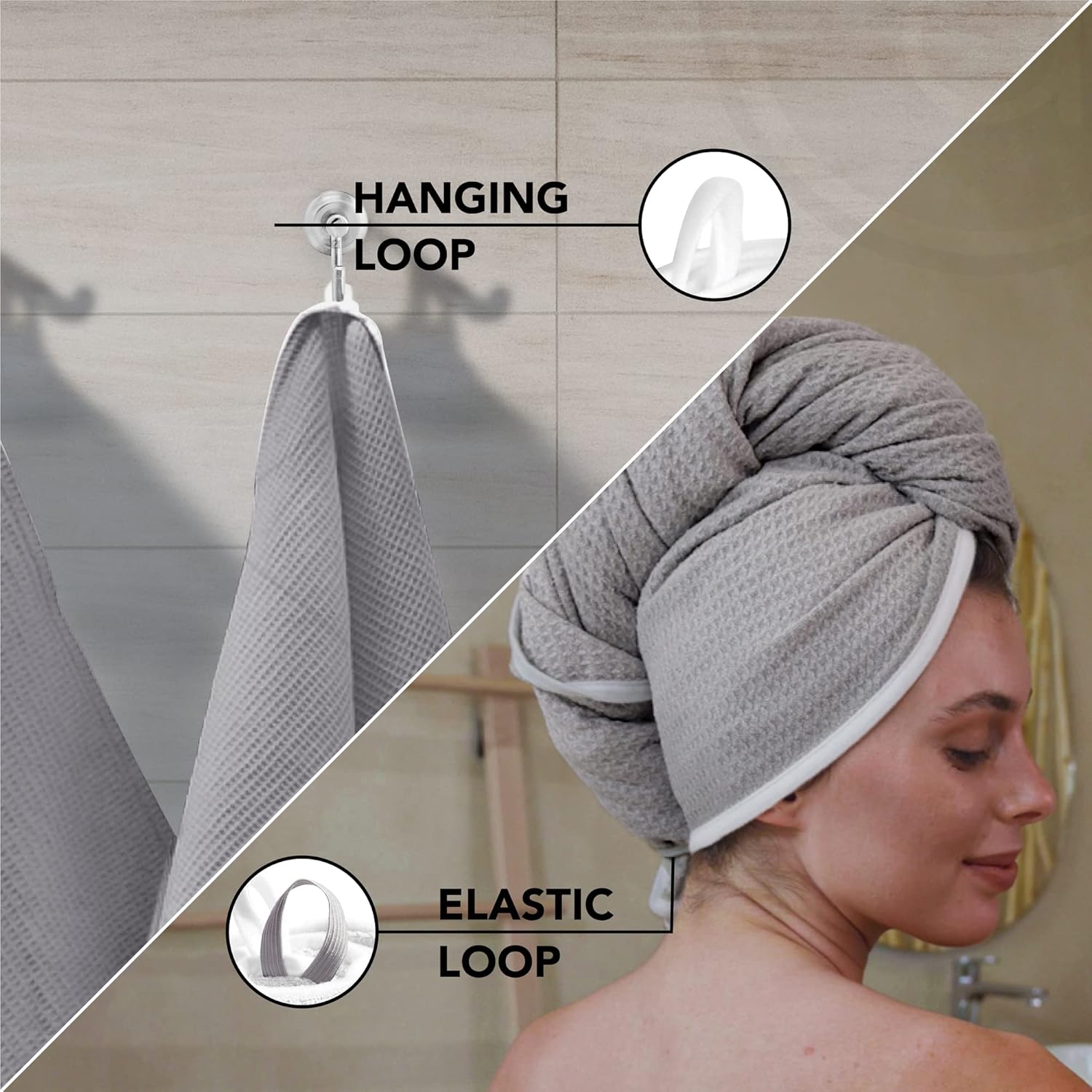 Extra Large Microfiber Hair Wrap - Quick Dry Anti-Frizz Grey