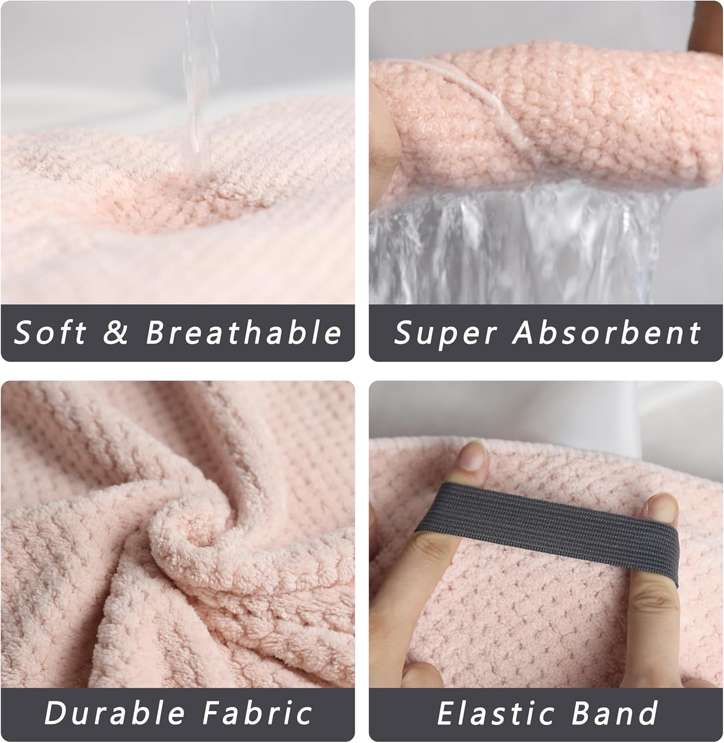 Large Microfiber Hair Towel with Spa Headband and Wristbands Set - Light Pink