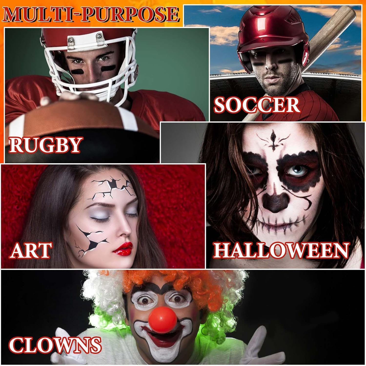 DuoZeng Halloween Face Paint Kit with Black White Red
