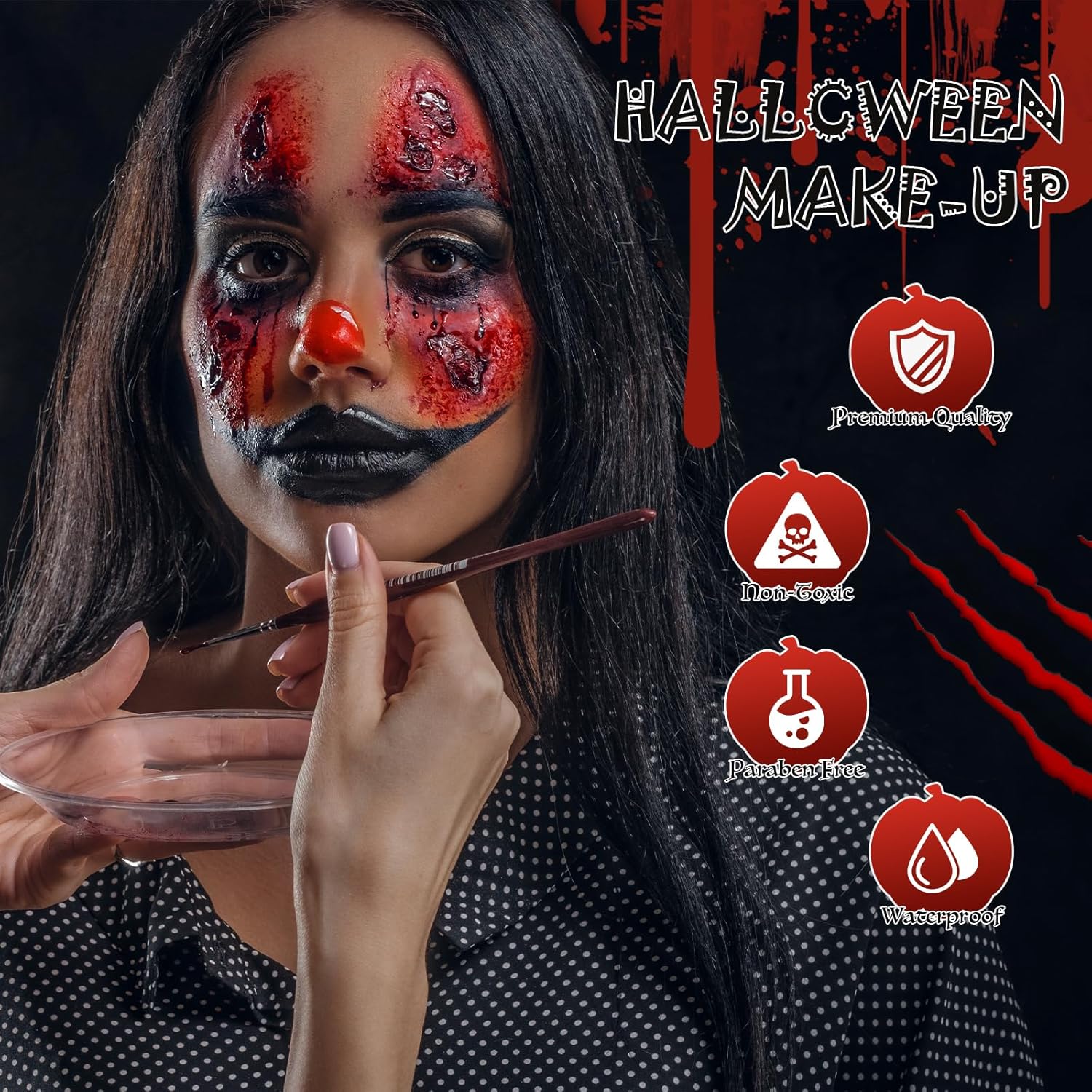 SOMGKIN Halloween Body Paint Set with Vampire Teeth and Fake Blood