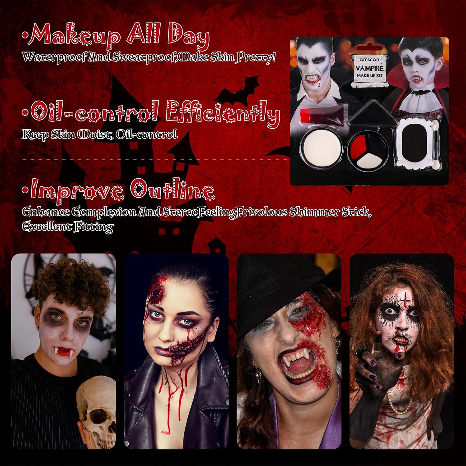 SOMGKIN Halloween Body Paint Set with Vampire Teeth and Fake Blood