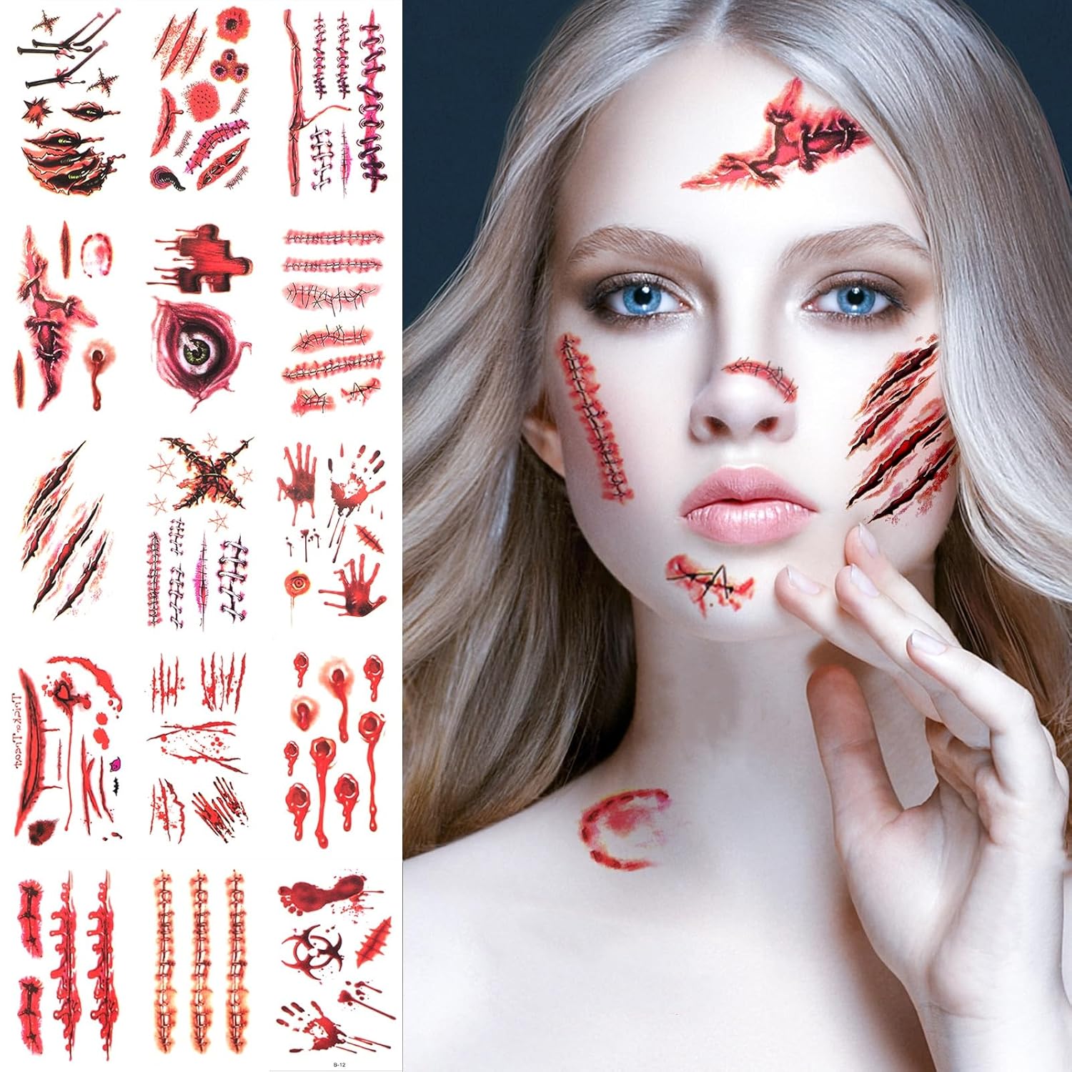 TsuperU Halloween Scar Tattoos Fake Wounds Sticker