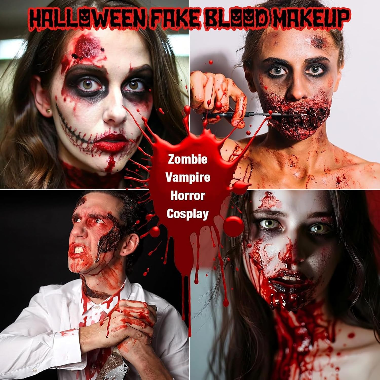 Qawnfy 2PCS Halloween Fake Blood Kit Realistic Washable