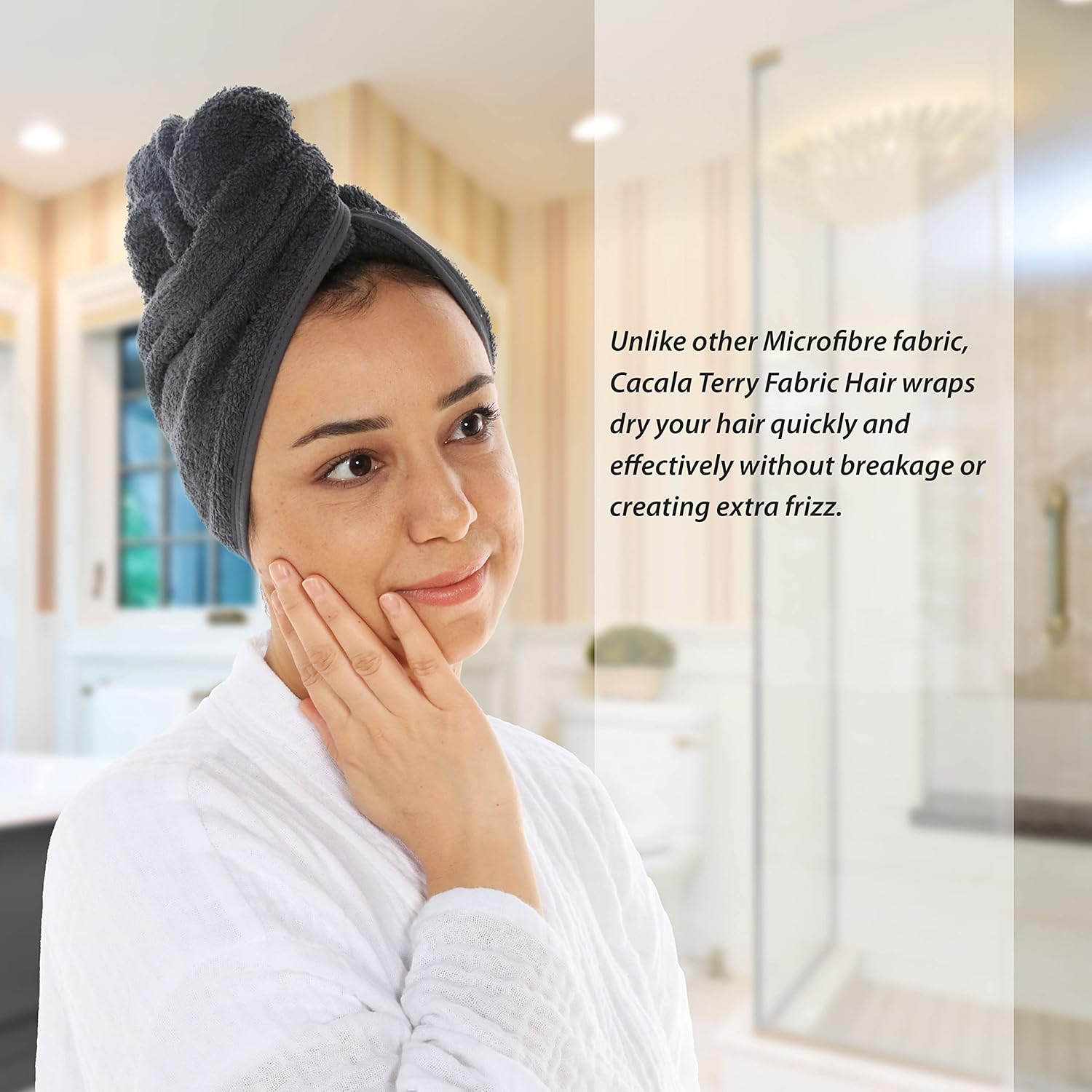 CACALA Terry Cloth Shower Cap for Women 3pcs Set