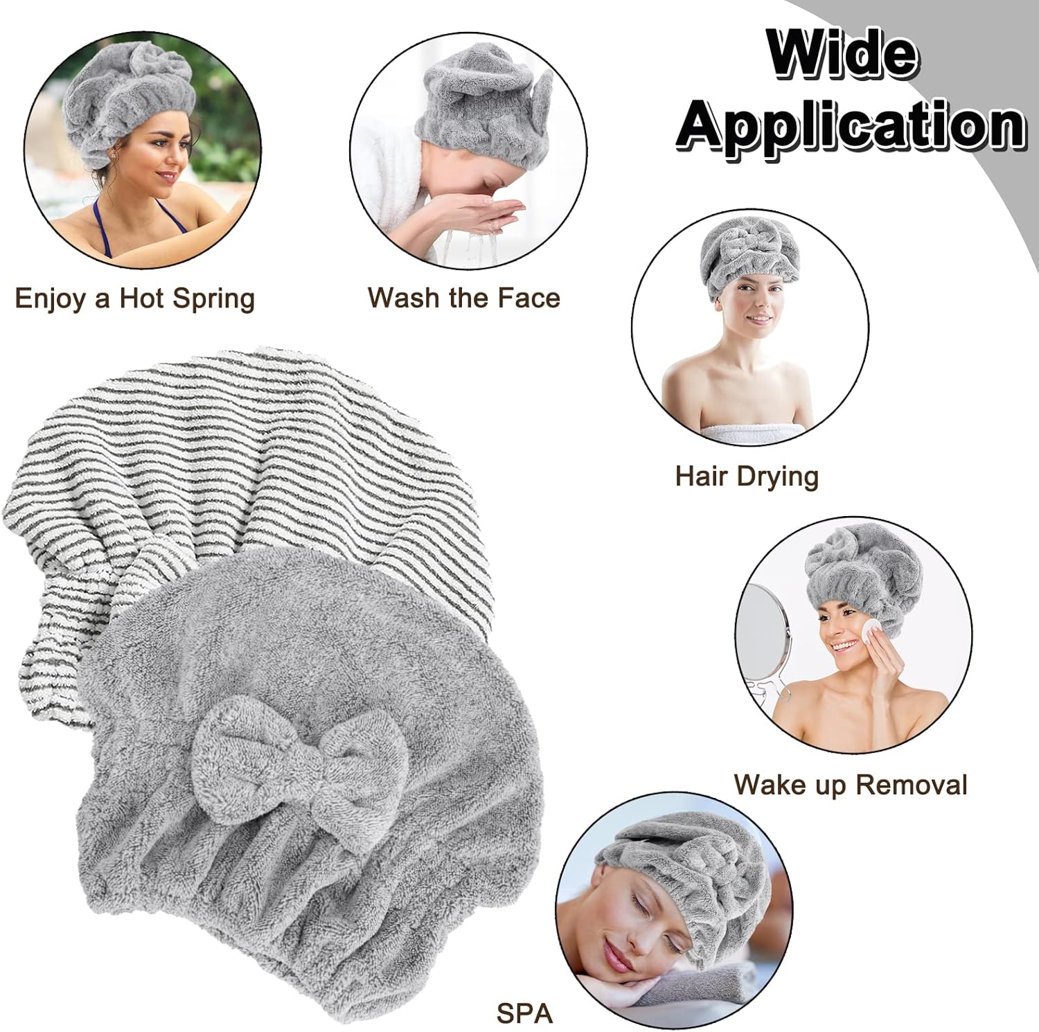 2 Pack Microfiber Towel Caps with 2 Combs for Curly Hair