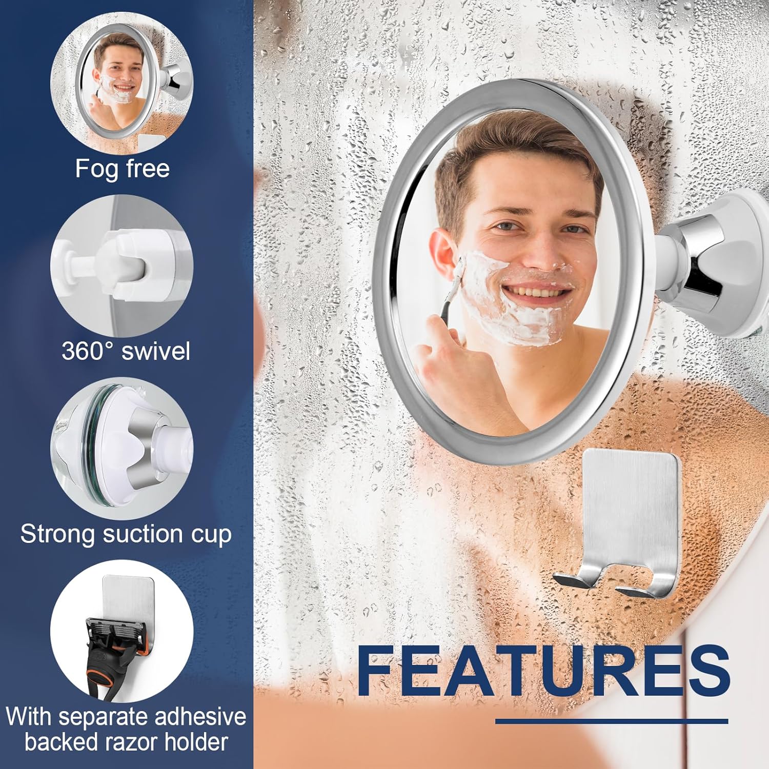 FANDENINI Fogless 360 Rotatable Bathroom Mirror 1