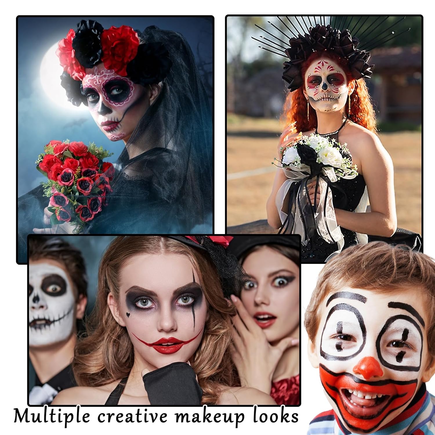 Clown Halloween Face Paint Set Black White Red