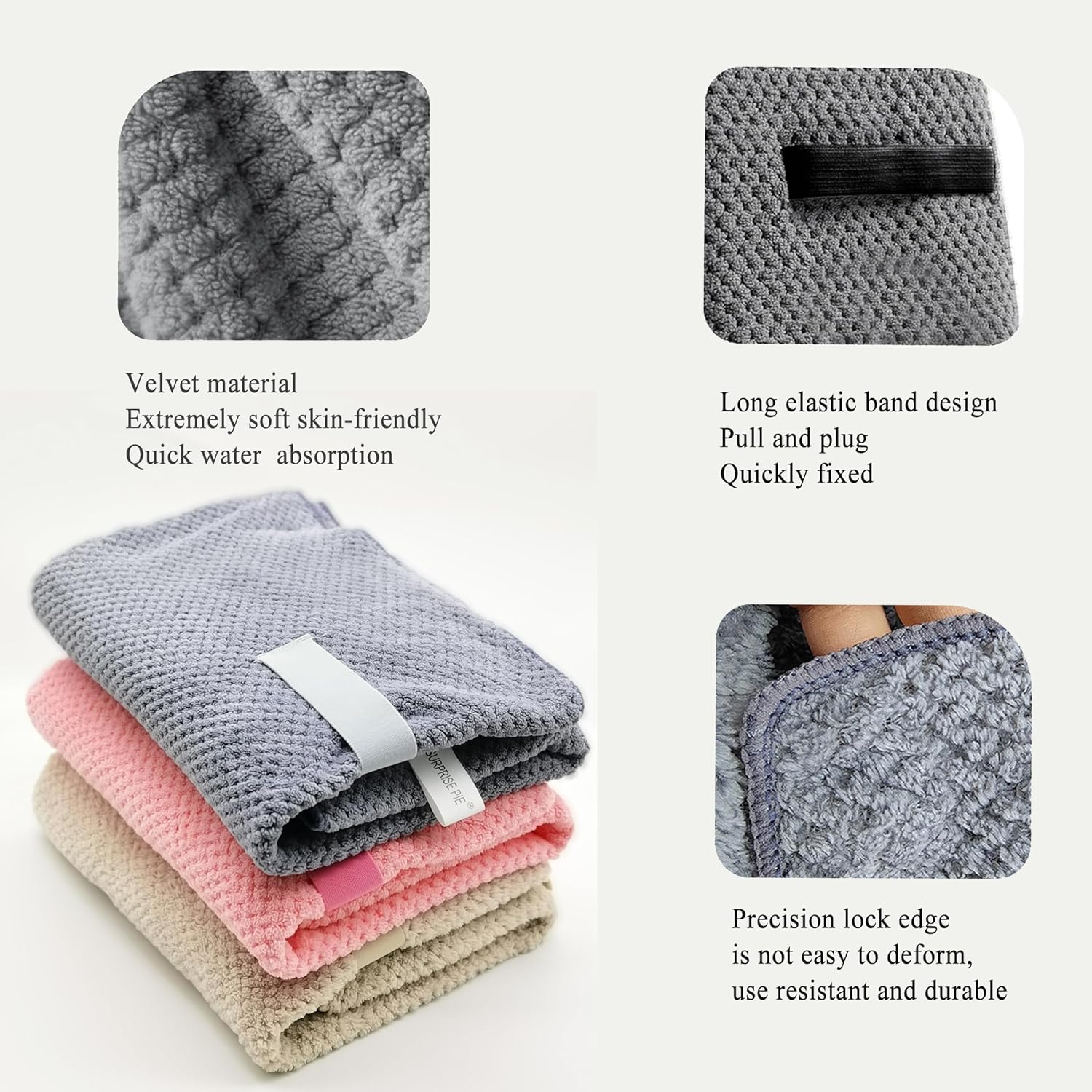 SURPRISE PIE Women Microfiber Hair Towel Wrap - Grey