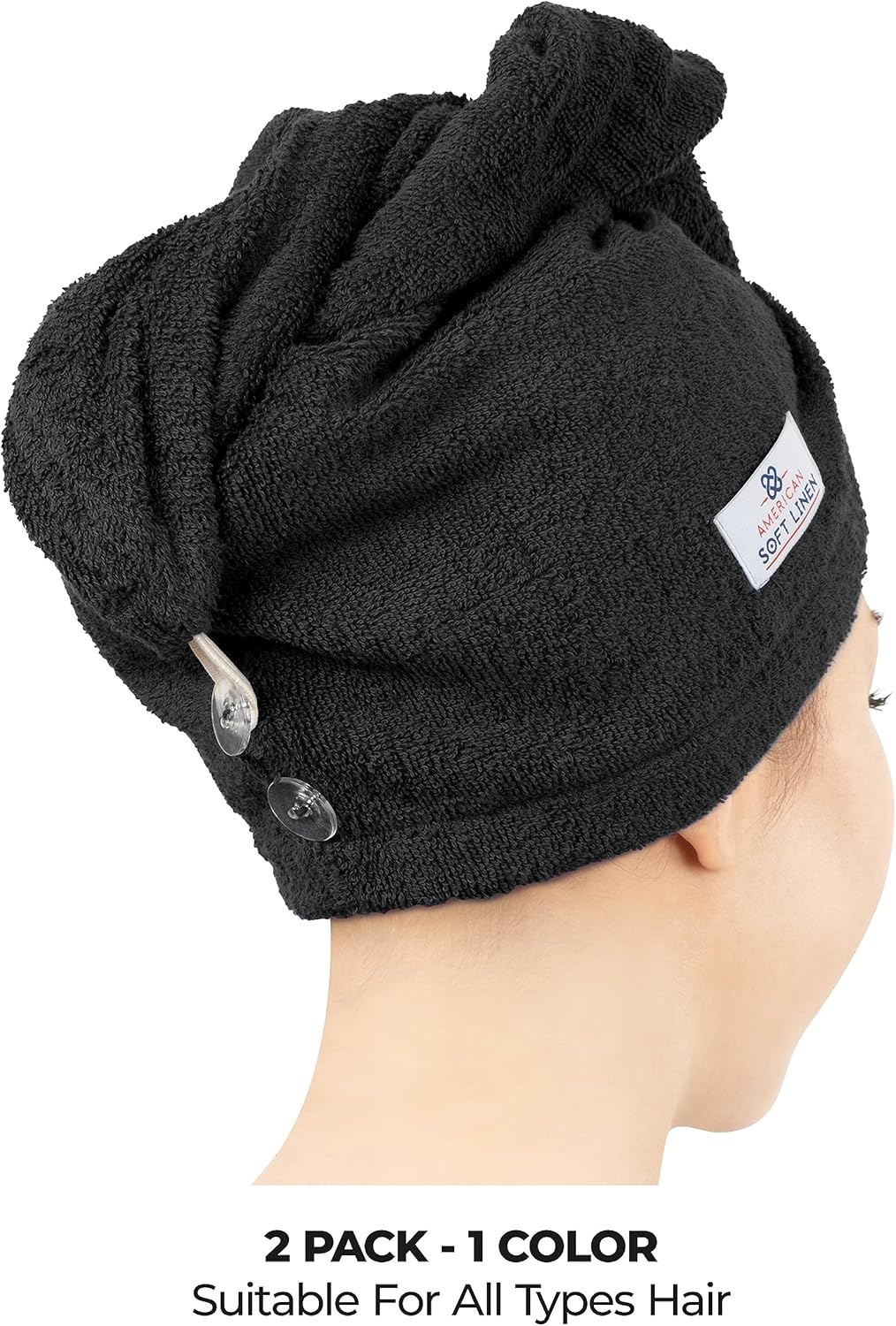 American Soft Linen 100 Cotton Hair Towels 2 Pack Black
