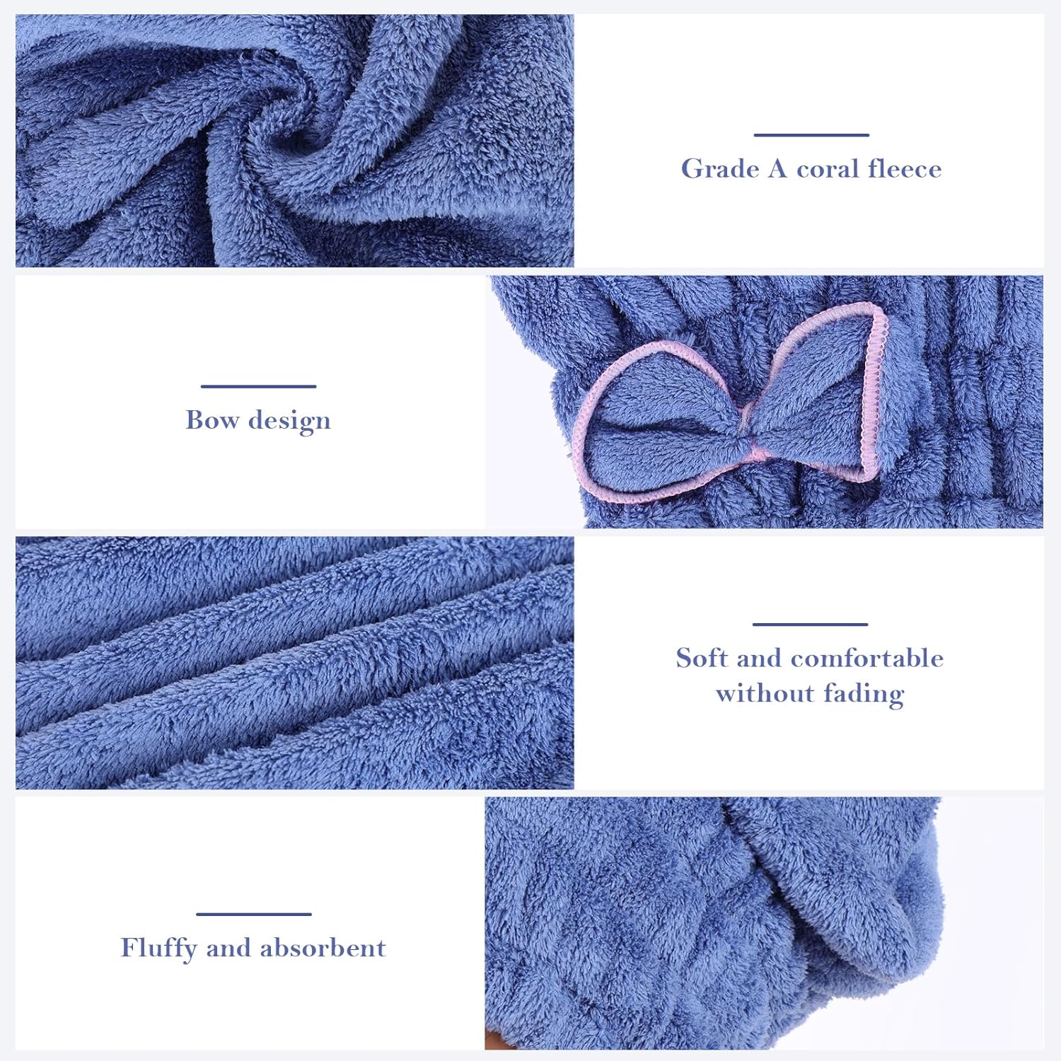 Ptwola Microfiber Hair Drying Towel Wrap with Bowknot