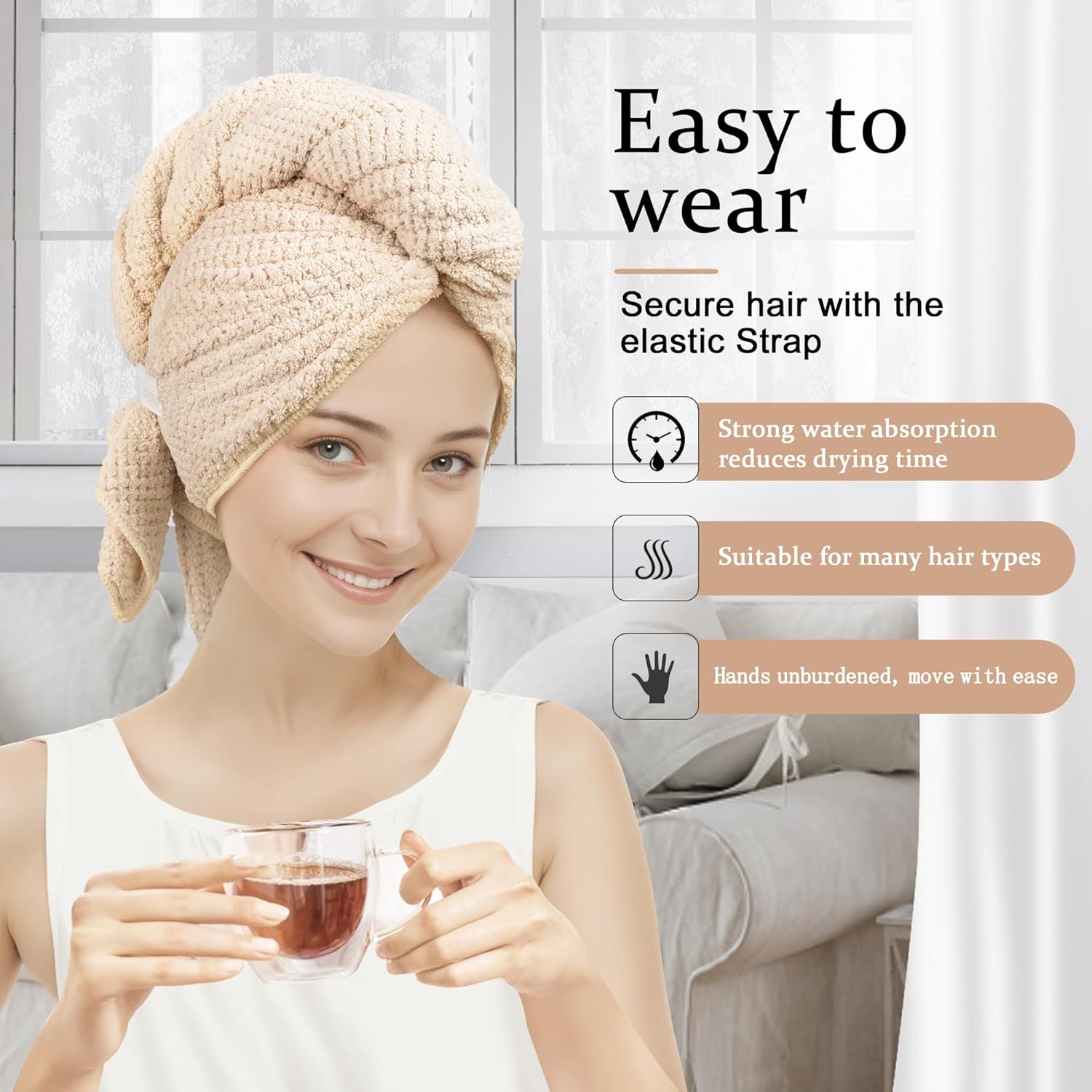 Luckzong Microfiber Hair Towel Wrap for Curly Hair