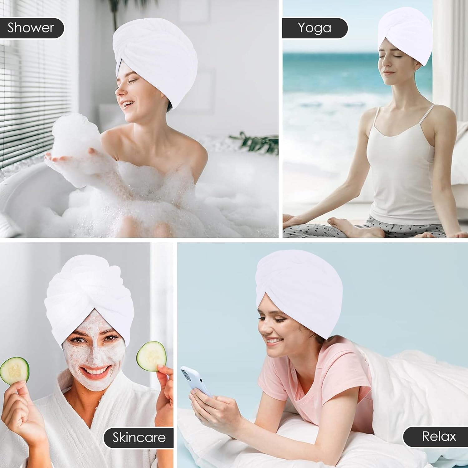 TENSTARS 5 Pack Microfiber Hair Towel Wrap with Elastic Loop Design