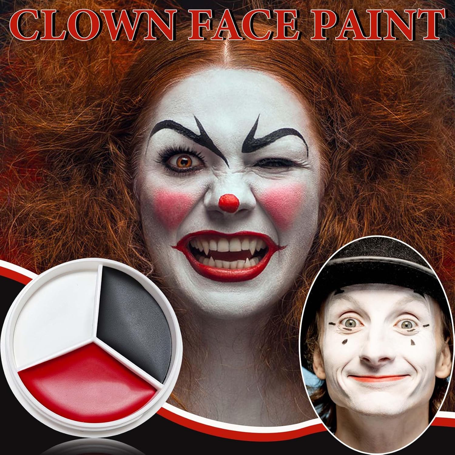 DuoZeng Halloween Face Paint Kit with Black White Red