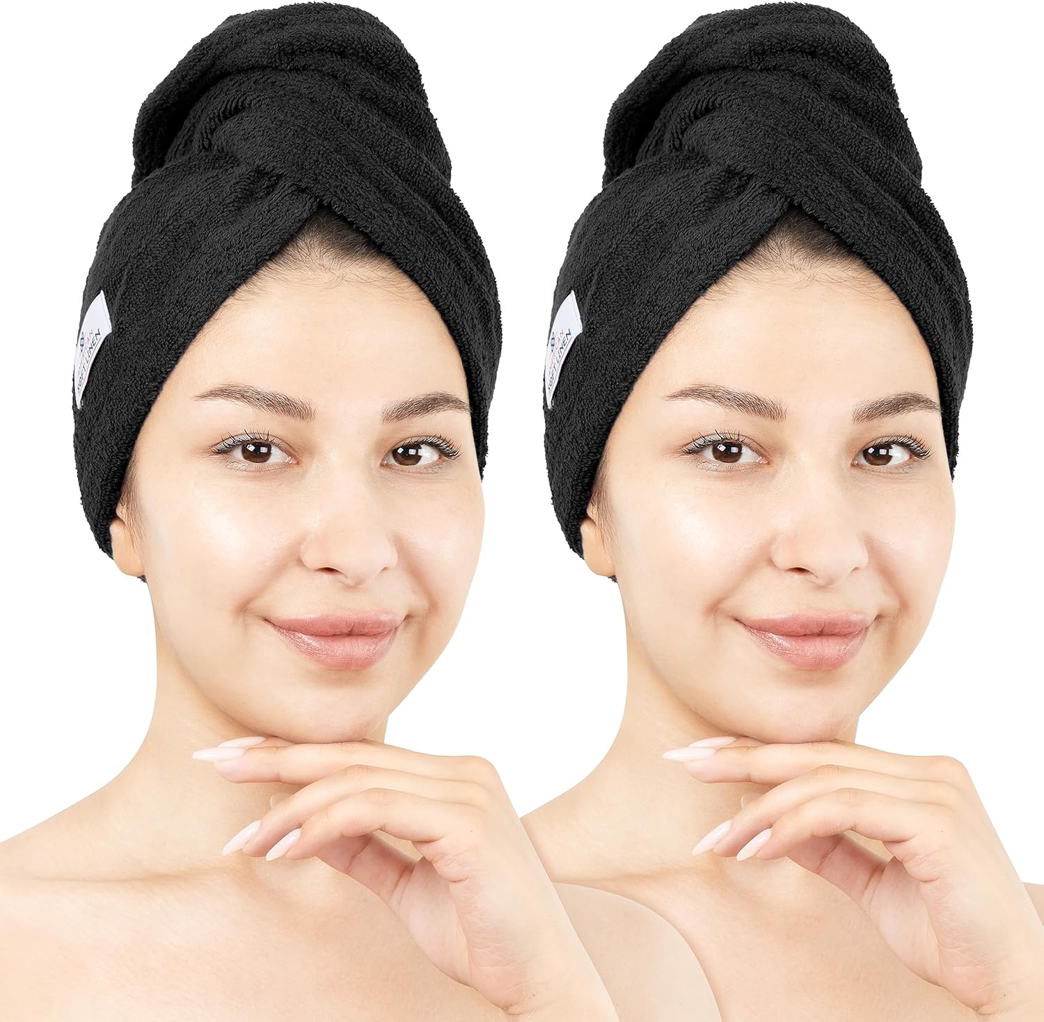 American Soft Linen 100 Cotton Hair Towels 2 Pack Black