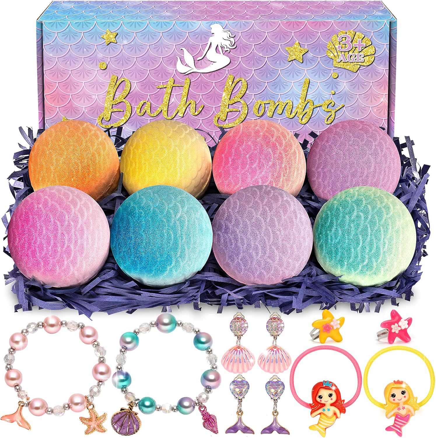Ellinjan Mermaid Bath Bombs for Kids 8PCS Surprise Toys