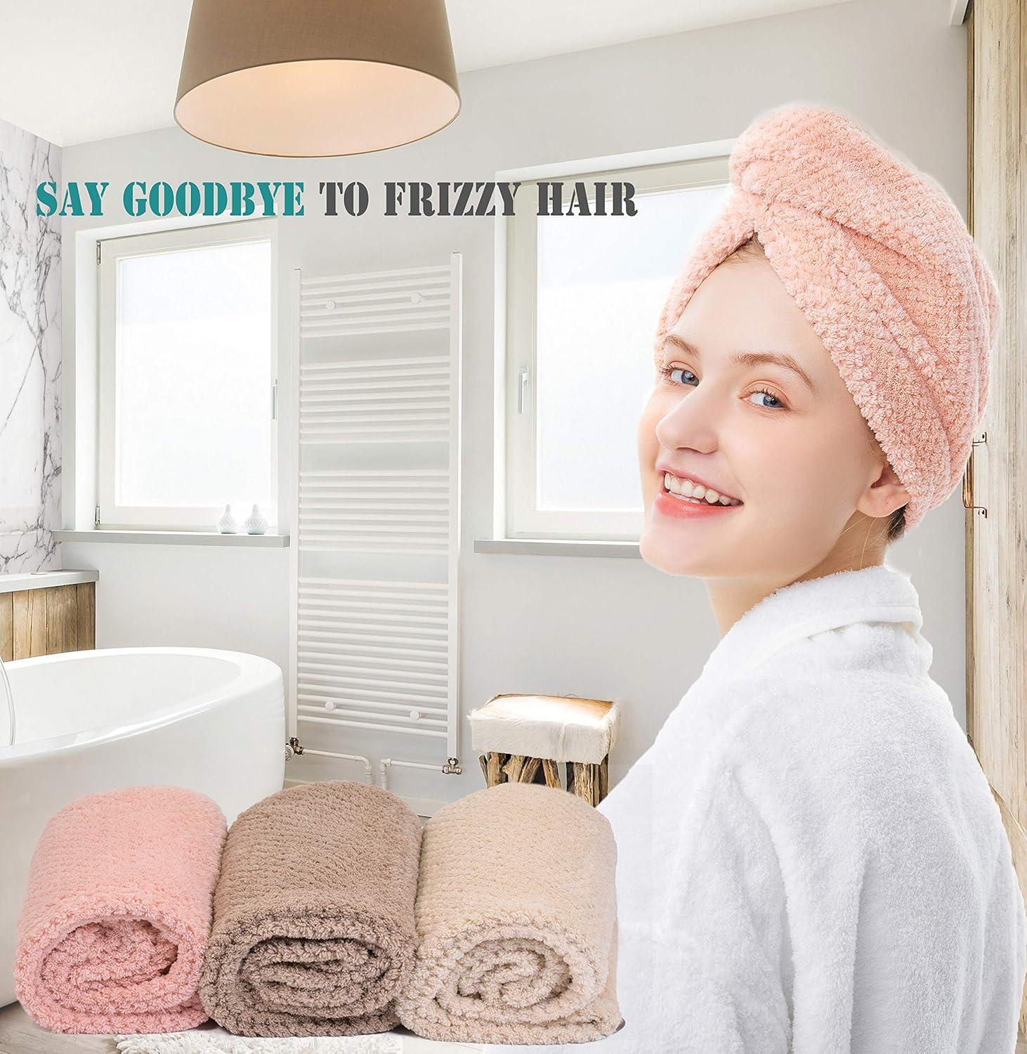 ELLEWIN 3 Pack Hair Towel Wrap with Buttons