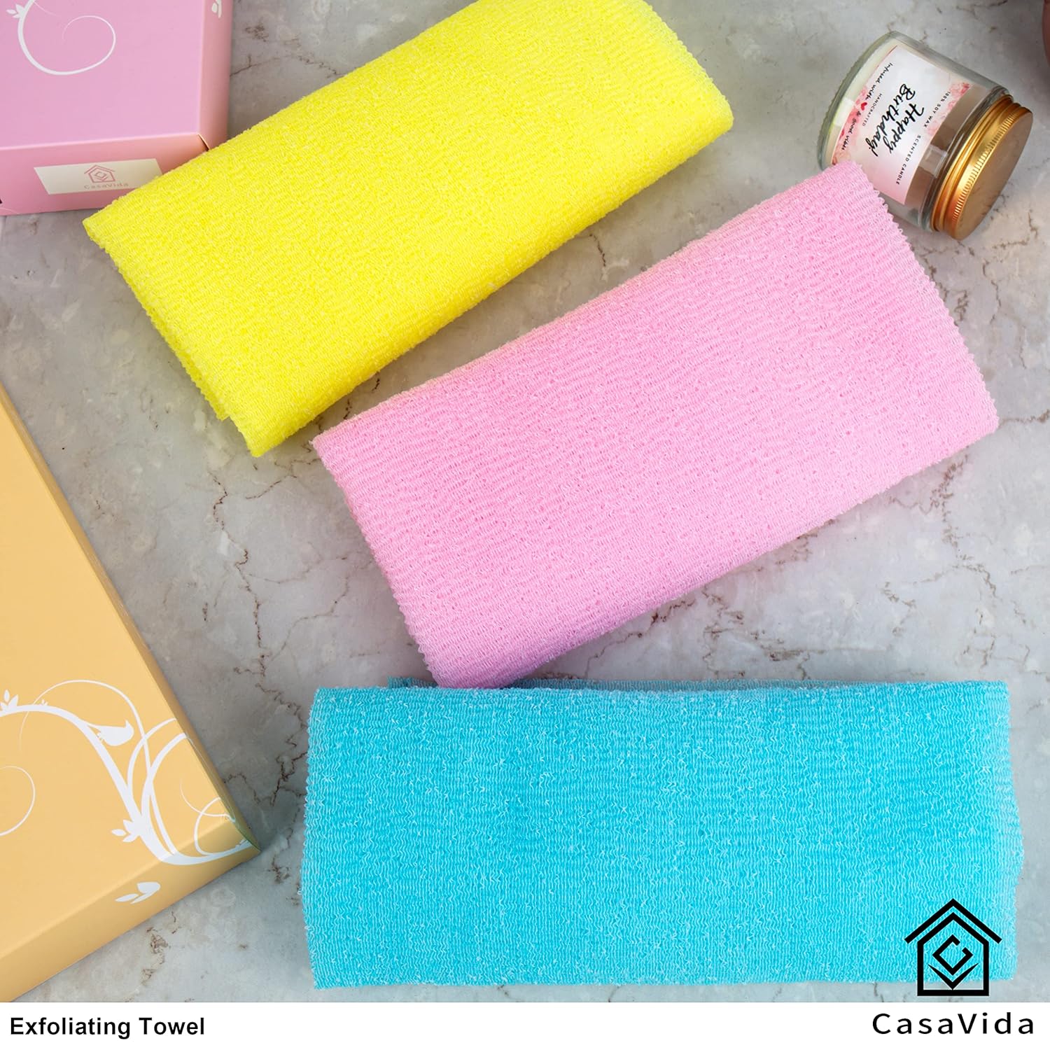 CASAVIDA Exfoliating Washcloth 3 Pack for Shower and Back Massage