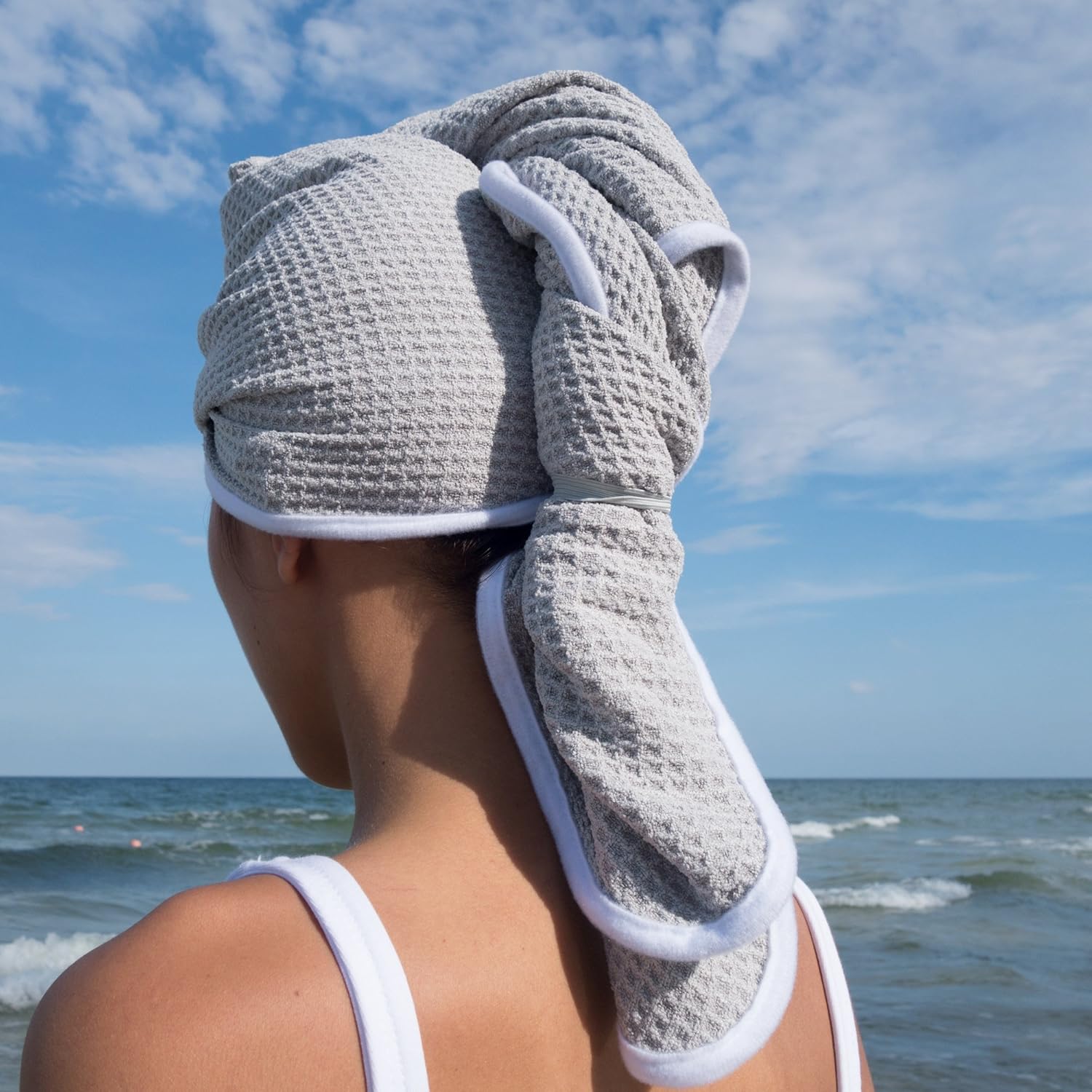 Extra Large Microfiber Hair Wrap - Quick Dry Anti-Frizz Grey