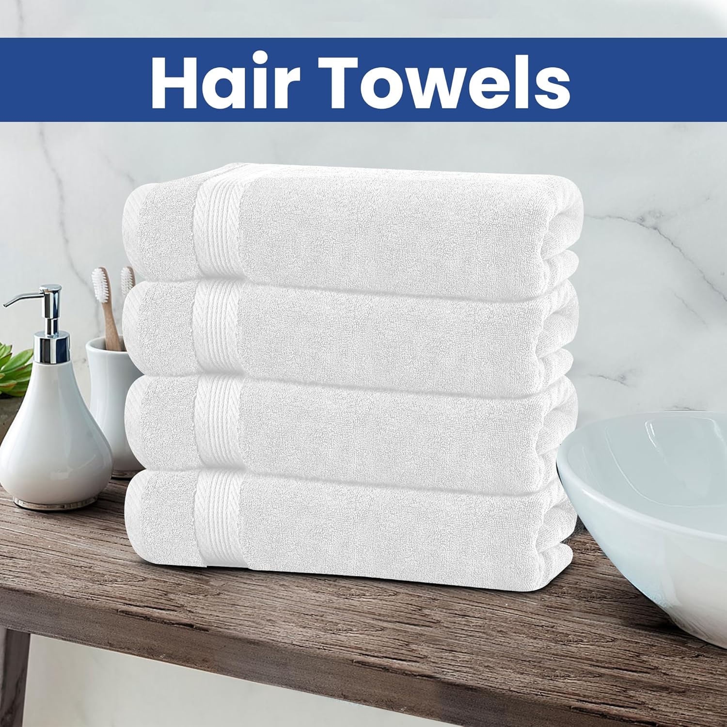 Linteum Luxury Hair Towels 100 Cotton 20x40 Inches Pack of 6