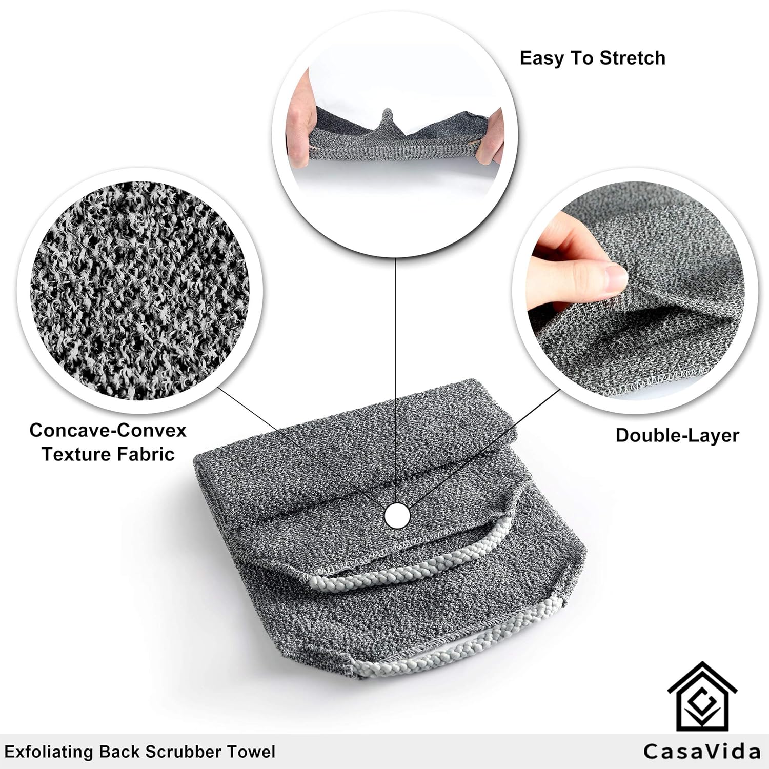 CASAVIDA 2 Pack Back Scrubber Towel for Shower Exfoliation